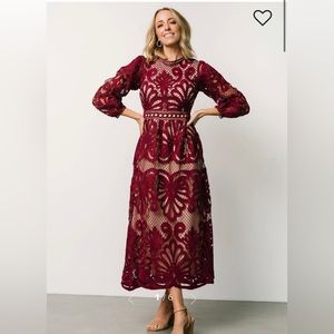Baltic Born Eldora Maroon Lace Midi Dress